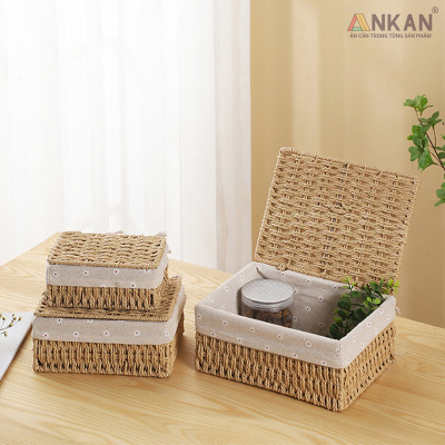 Giỏ Đựng Mỹ Phẩm Có Nắp ANKAN Dùng Để Bàn, Đựng Đồ Mini, Sắp Xếp Đồ Đạc Gọn Gàng, Ngăn Nắp