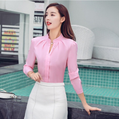 Áo sơ mi nữ cổ tàu vải mịn đẹp, Sơ mi công sở form rộng Haint Boutique SM08