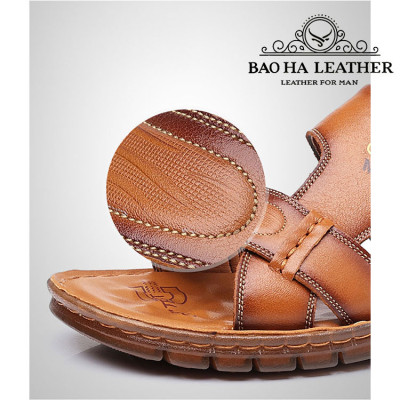 Dép nam quai ngang da bò cao cấp BHD2108 Đế cao su. Bền đẹp, êm chân, thoải mái