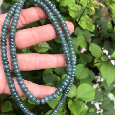 DÂY CHUYỀN DÀI ĐEO CỔ ĐÁ CẨM THẠCH BÁNH XE  MÀU XANH ĐẬM NHẸ TỰ NHIÊN TRỒNG CỔ  Dài 32cmx dầy 6mm dài mặt trước ngực rất đẹp