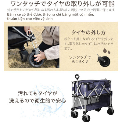 Xe kéo dã ngoại 2 tầng ngoài trời du lịch cắm trại, picnic đa năng bánh xe rộng có khóa cố định dung tích 300l gấp gọn được camping