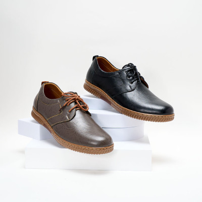 Giày Mọi Nam Cột Dây Vân Da PABNO PN21027 - Đen/Xám