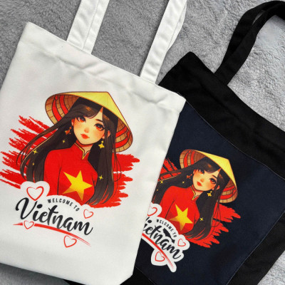 Túi canvas GIADO, túi canvas đen, túi tote in hình món ăn Việt Nam mẫu bánh xèo