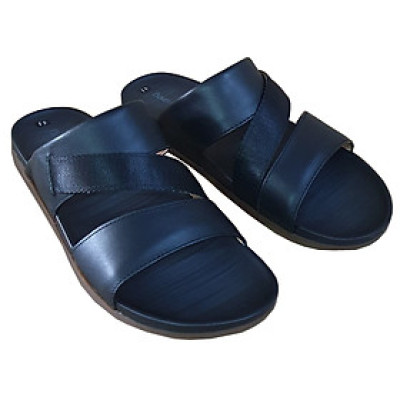 Dép Nam Quai Ngang  Da Bò Chính Hãng Trường Hải Màu Đen DN166  Thời Trang Cao Cấp Trẻ Trung 