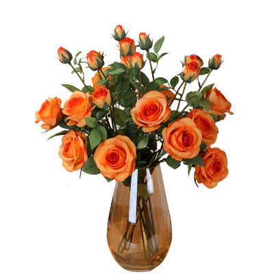 Hoa lụa, cành hoa hồng quý tộc Island 2 bông kèm nụ decor phòng khách, trang trí nhà hàng, spa cao cấp AZ-40