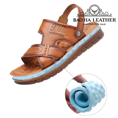 Dép nam quai ngang da bò cao cấp BHD2108 Đế cao su. Bền đẹp, êm chân, thoải mái