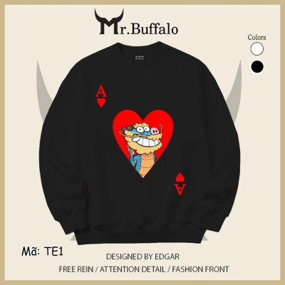 Áo Sweater trắng đen hình A cơ tết 2024 rồng TE1 Mr.Buffalo