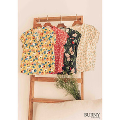 Áo sơ mi nữ ngắn tay cổ sam đủ các họa tiết đẹp Michaelmas Daisy Blouse  Burny A3001265