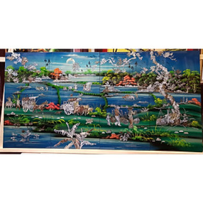 TRANH KHẢM TRAI SƠN MÀI - ĐỒNG QUÊ CẤY CÀY