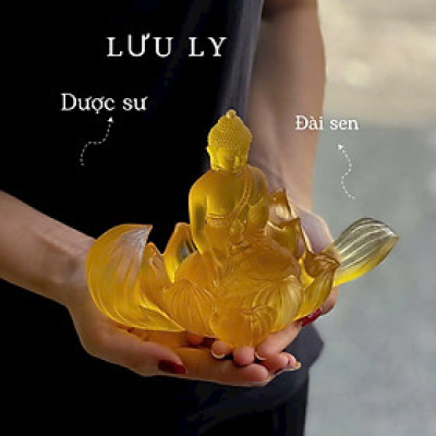 Tượng Phật Dược Sư đá lưu ly nhiều màu trang trí xe hơi xe ôtô, bàn thờ - Cao 12 cm