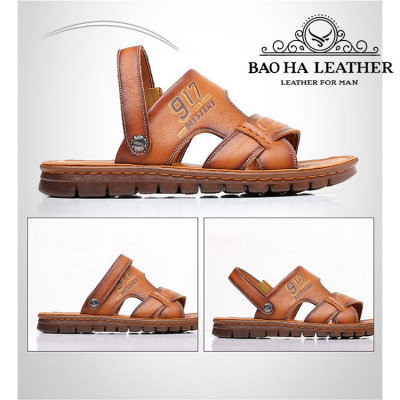 Dép nam quai ngang da bò cao cấp BHD2108 Đế cao su. Bền đẹp, êm chân, thoải mái