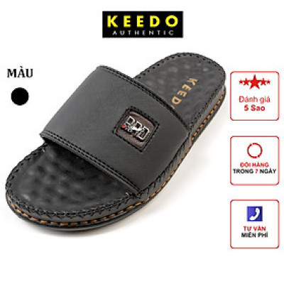 Dép da nam quai ngang cao cấp đế massage KEEDO KD0612