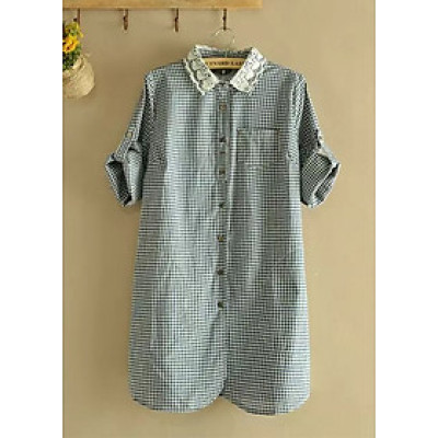 Sơ mi nữ kẻ caro dáng dài Ab05