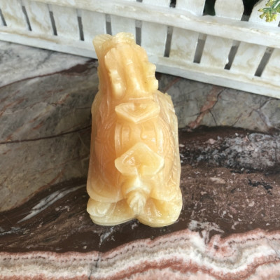 Tượng Long Quy ( Rùa đầu Rồng ) cõng gậy như ý phong thủy đá ngọc hoàng long - Dài 10cm