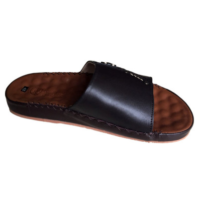 Dép nam quai ngang BIGSIZE Trường Hải da bò thật mềm mại may thủ công chắc chắn tỉ mỉ đế kếp không trơn QNN0119