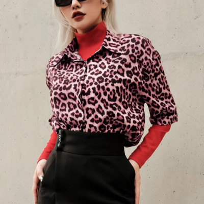 Áo somi tay ngắn beo hồng