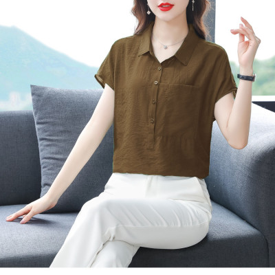 Áo sơ mi nữ form rộng tay ngắn, chất liệu Đũi tơ mềm mát, áo kiểu nữ, form trẻ trung, năng động, T73