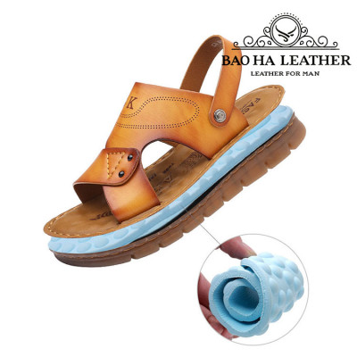 Dép nam quai ngang da bò thật cao cấp BHD8083 Dép quai hậu