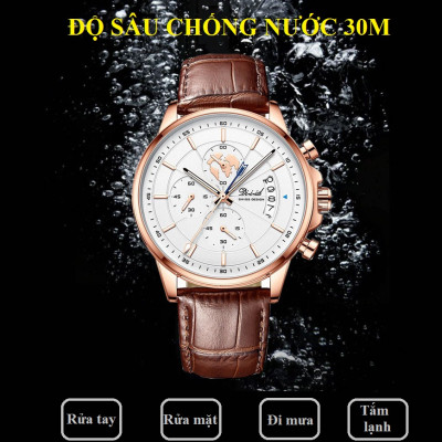 Đồng hồ nam chống nước DIZIZID chính hãng dây da cao cấp - Chạy full 6 kim và lịch ngày - Chống nước tốt - Kim dạ quang - Tặng kèm pin dự phòng DZDT69
