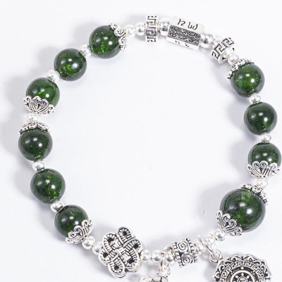 Vòng Tay Phong Thủy Nữ Đá Diopside Phối Charm Hoa Vintage (7mm) Mệnh Mộc, Hỏa Ngọc Quý Gemstones