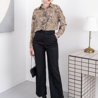 Áo somi tay dài beo vằn kem