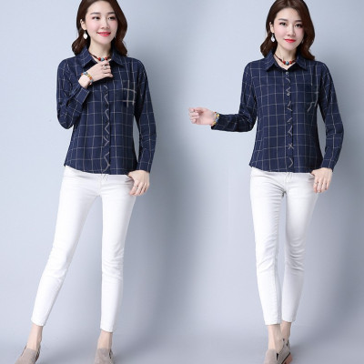 Áo sơ mi caro kiểu nữ công sở thiết kế thời trang Haint Boutique cổ sơ mi cơ bản Sm191