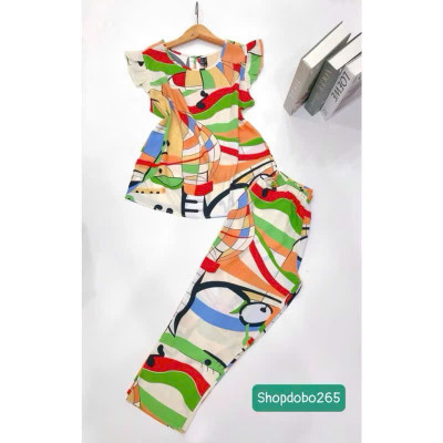 Đồ bộ nữ,đồ ngủ mặc nhà lửng 9 tấc tay cánh tiên vải lanh BL 57 họa tiết dễ thương size 51-70kg.