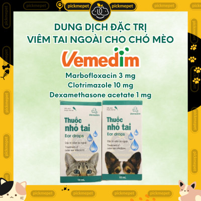 Dung Dịch Nhỏ Tai Giảm Viêm Tai Ngoài cho Chó Mèo 10ml - Vemedim Ear drops