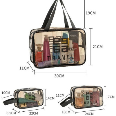 Túi đựng mỹ phẩm trong suốt có quai cao cấp MÀU ĐEN 26x15x10cm