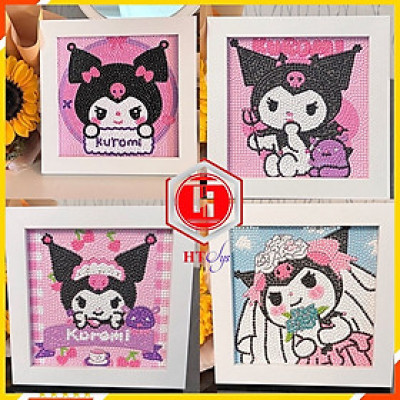 Tranh Đính Đá, COMBO 3 TRANH NGẪU NHIÊN, Tranh Đính Đá Tự Làm Kèm Khung 20x20cm, Quà Tặng Sinh Nhật Cho Bé Gái