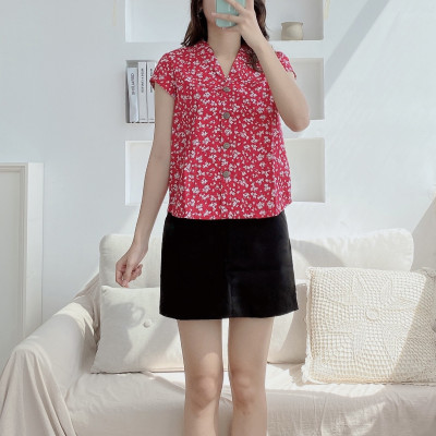 Áo sơ mi nữ ngắn tay cổ sam đủ các họa tiết đẹp Michaelmas Daisy Blouse  Burny A3001265