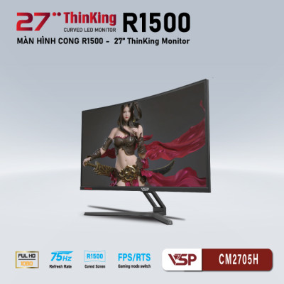 Màn hình VSP CM2705H Gaming cong 27inch (27" FHD MVA 75Hz 6.5Ms, VGA/HDMI) - Hàng chính hãng TECH VISION phân phối