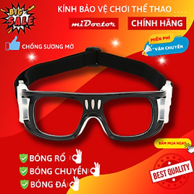 Kính Bảo Vệ Chơi Thể Thao, Bóng Rổ, Bóng Đá Chống Sương Mù Cao Cấp - Có Thể Lắp Mắt Kính Cận - Hãng miDoctor - Màu ĐEN