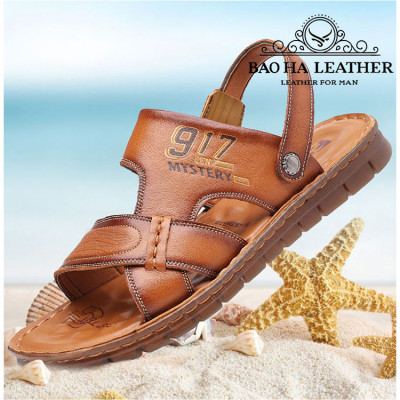 Dép nam quai ngang da bò cao cấp BHD2108 Đế cao su. Bền đẹp, êm chân, thoải mái