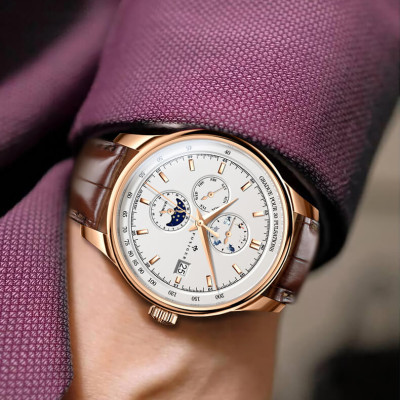 Đồng hồ nam Poniger P815-1 Chính hãng ,Kính sapphire nguyên khối ,chống xước,chống nước 50m,mặt đen vỏ vàng hồng dây da nâu ( đen) xịn,vỏ máy thép không gỉ 316L,Đồng hồ cơ (Automatic) bảo hành 24 tháng, hàng mới 100%,thiết kế trẻ trung và sang trọng