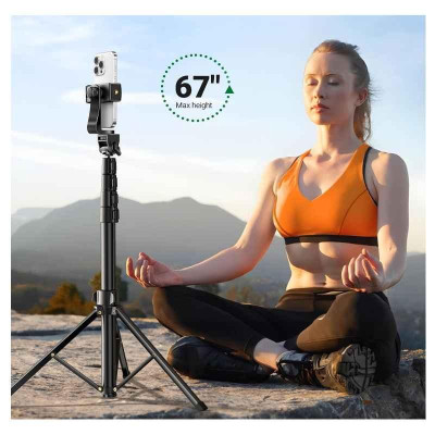 Ugreen UG15609LP680TK cao 50cm - 170cm 67inch có điều khiển Bluetooth Tripod 3 chân đế màu đen Gậy tự chụp ảnh kẹp điện thoại - HÀNG CHÍNH HÃNG