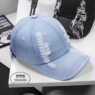 mũ lưỡi trai thời trang, nón jeans rách thời trang cá tính - màu xanh