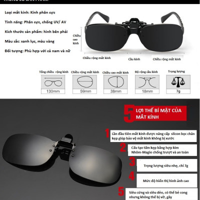 Mắt kính râm kẹp cho người cận, mắt kính thời trang phân cực chống UV cao cấp KitAcoom, hàng nhập khẩu chính hãng cao cấp