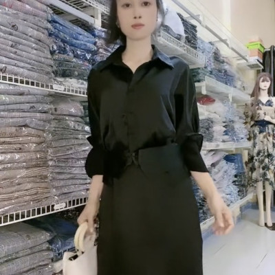 Bộ áo sơ mi kèm váy cao cấp màu đen quý phái Myqlothing.