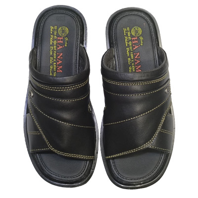 Dép Nam Quai Ngang Da Bò Thật HÀ NAM Đế Cao Dành Cho Người Thấp DNA2126