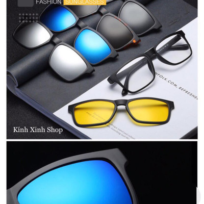 Kính Râm Cận Nam Nữ Mắt Vuông Nhiều Tròng Cao Cấp - Kèm 5 Tròng Râm