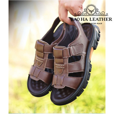 Dép nam quai ngang da thật BHD2512 Dép nam trung niên