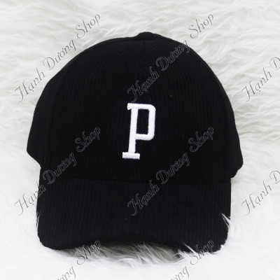 Mũ lưỡi trai nhung đũa thêu chữ P độc đáo, thời trang cá tính