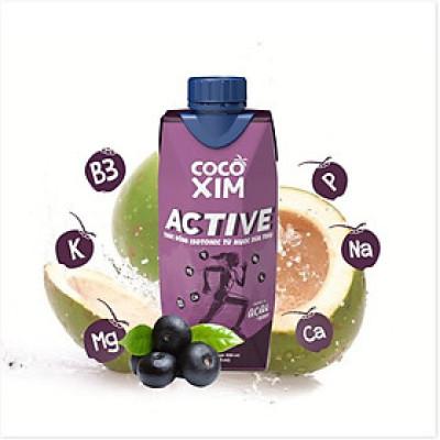 Nước trái cây thể thao Isotonic Active hương vị Acai Berry đóng hộp từ 100% Dừa tươi nguyên chất - 330ml