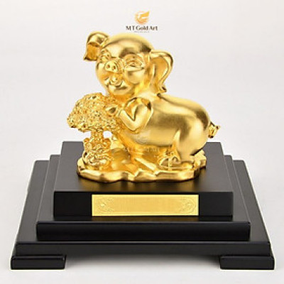 Tượng Heo tài lộc dát vàng (14x17x22cm) M05 MT Gold Art- Hàng chính hãng, trang trí nhà cửa, phòng làm việc, quà tặng sếp, đối tác, khách hàng, tân gia, khai trương 