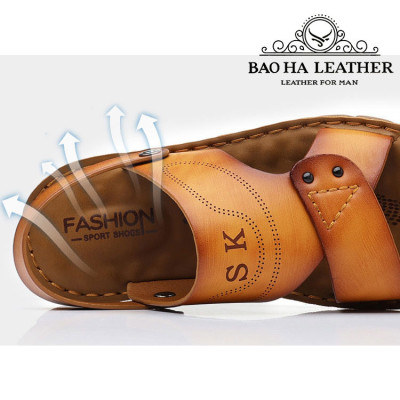 Dép nam quai ngang da bò thật cao cấp BHD8083 Dép quai hậu