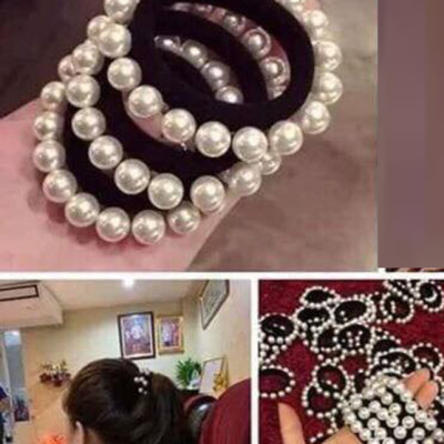 Set 3 Cột Tóc Dây Chun Buộc Tóc Đính Ngọc Trai Xinh Xắn