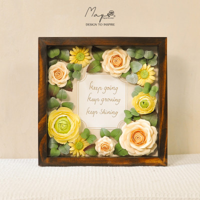Tranh Hoa Giấy Handmade Trang Trí - The Warm Love MAYPAPERFLOWER Khung Tranh Gỗ Size 25x25cm