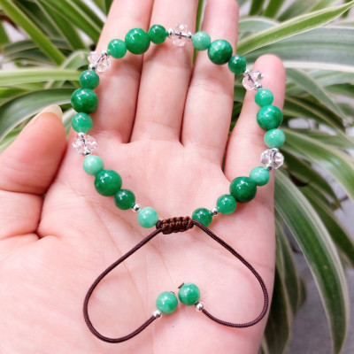 Vòng tay Nữ phong thủy đá cẩm thạch xanh mix đá thạch anh trắng cắt giác cao cấp