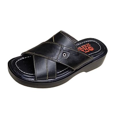 Dép Nam Quai Ngang Da Bò Thật TiTi ĐÔ Đế Cao Dành Cho Người Thấp DNA2084